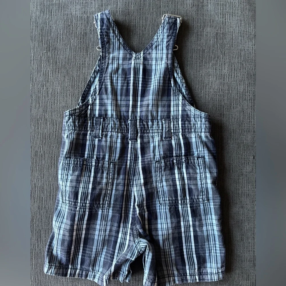 Y2K 2003 Gymboree Blue and White Plaid Overalls 12-18 months